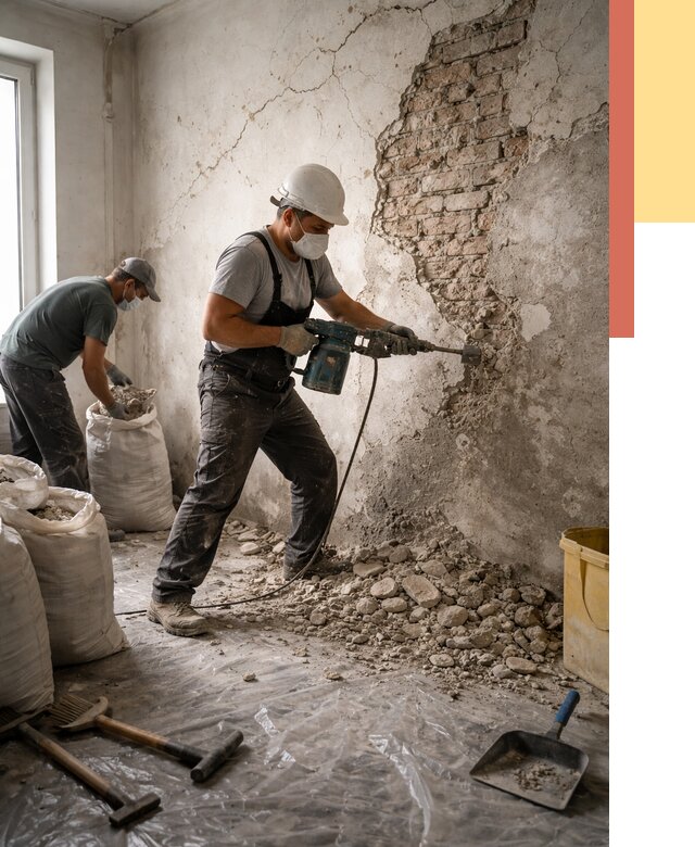 Демонтаж штукатурки со стен в асбесте от 7277 руб/м² — быстро и недорого | ОТДЕЛОЧНИК-Сбс