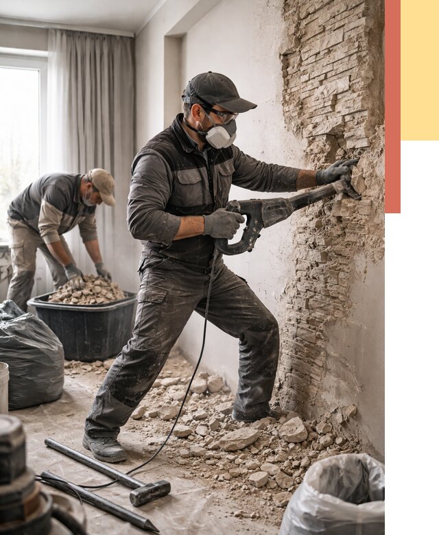 Демонтаж декоративного камня в асбесте от 1466 руб/м² — быстро и недорого | ОТДЕЛОЧНИК-Сбс