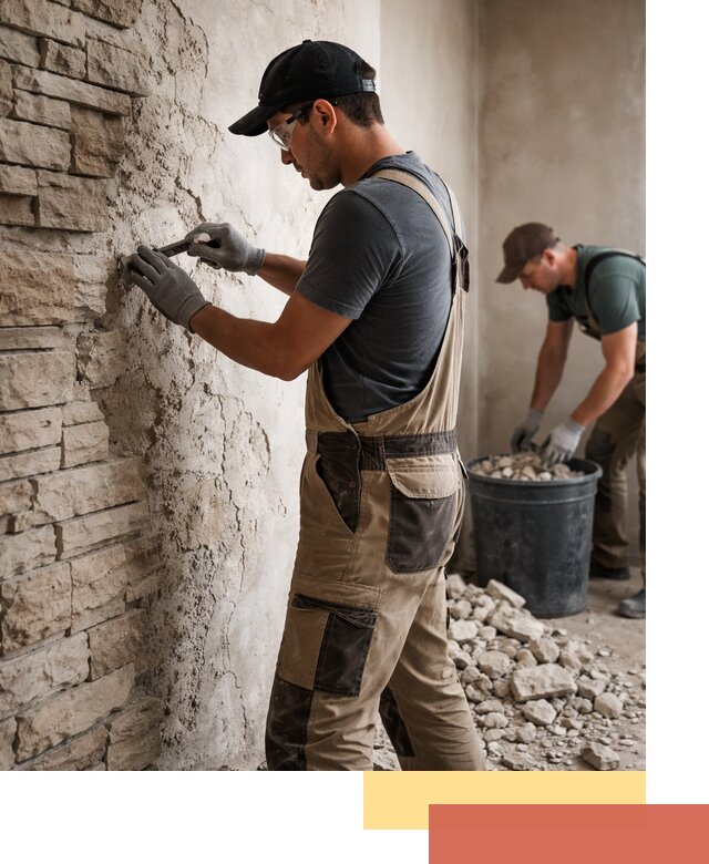 Демонтаж декоративного камня в асбесте профессионально и безопасно