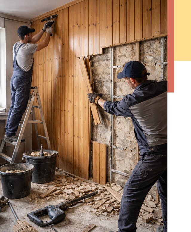 Демонтаж вагонки со стен в асбесте от 1466 руб. — снятие, удаление, срочно | ОТДЕЛОЧНИК-Сбс