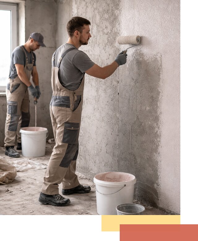 Нанесение бетоноконтакта на стены в асбесте для последующей отделки