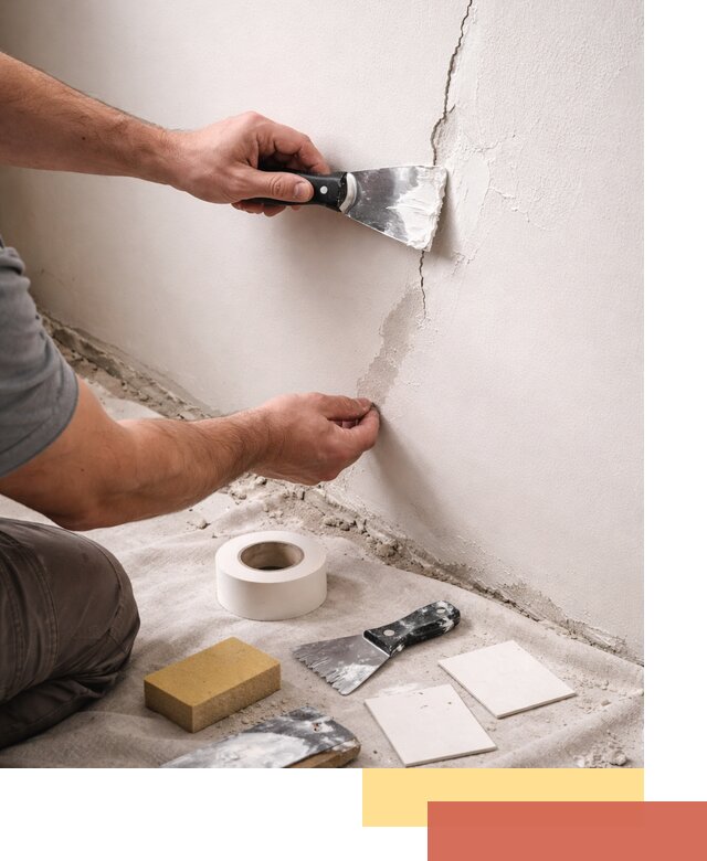 Заделка трещин и сколов в стенах и потолках в асбесте