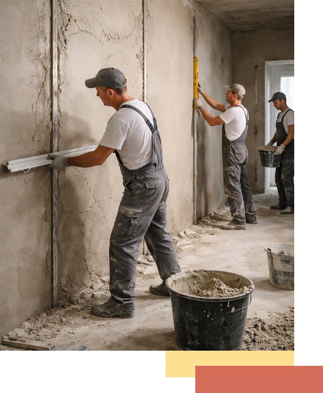 Штукатурка стен по маякам в асбесте — точная и ровная поверхность