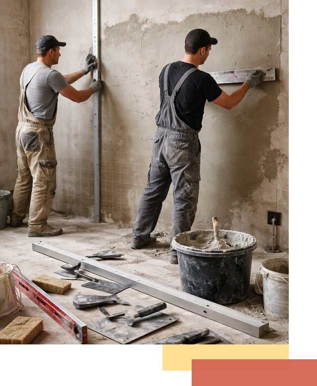 Профессиональная штукатурка стен под плитку в асбесте