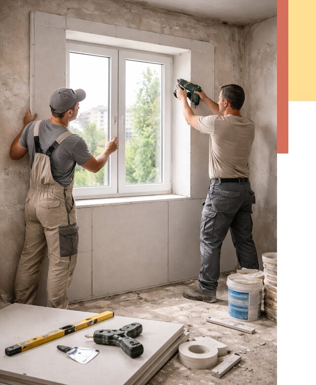 Монтаж откосов из гипсокартона в асбесте от 4548 руб. под ключ | ОТДЕЛОЧНИК-Сбс