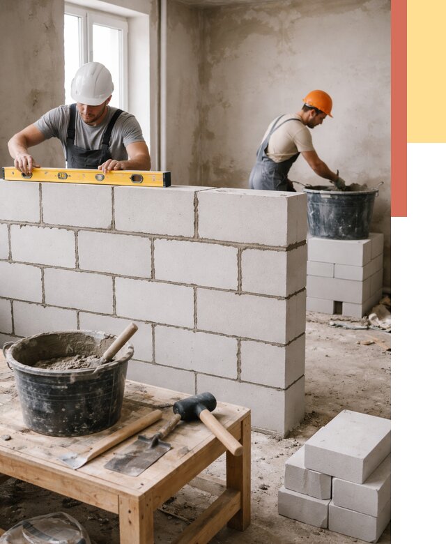 Кладка перегородок из газобетона в асбесте от 3234 руб. под ключ | ОТДЕЛОЧНИК-Сбс