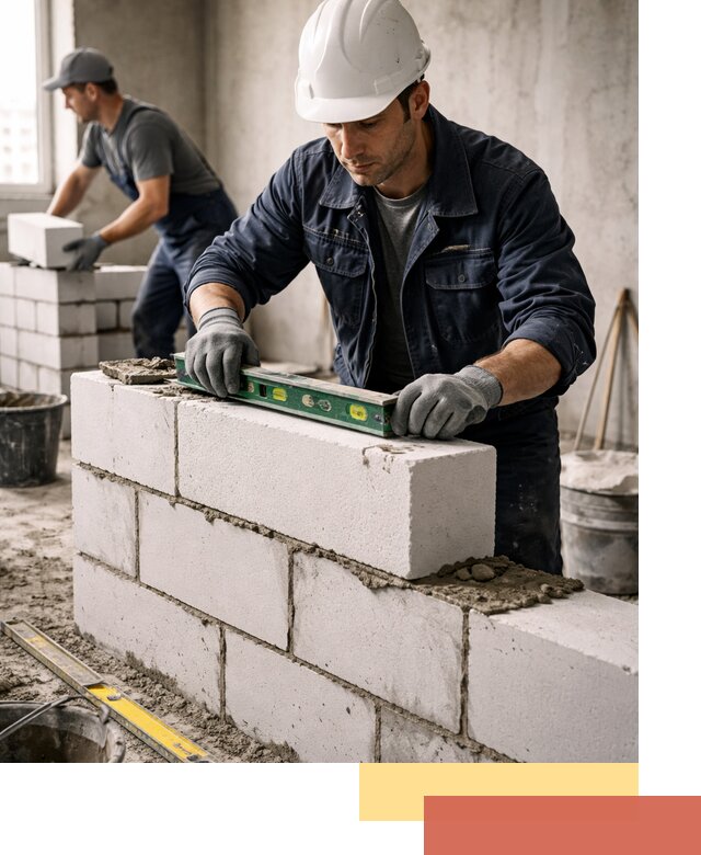 Кладка перегородок из пеноблока под ключ в асбесте