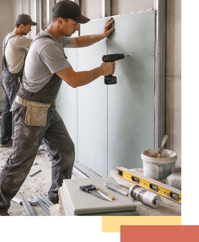 Кладка влагостойких перегородок ПГП в асбесте