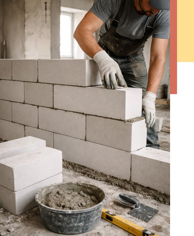 Кладка перегородок из силикатного блока в асбесте от 4043 руб. под ключ | ОТДЕЛОЧНИК-Сбс