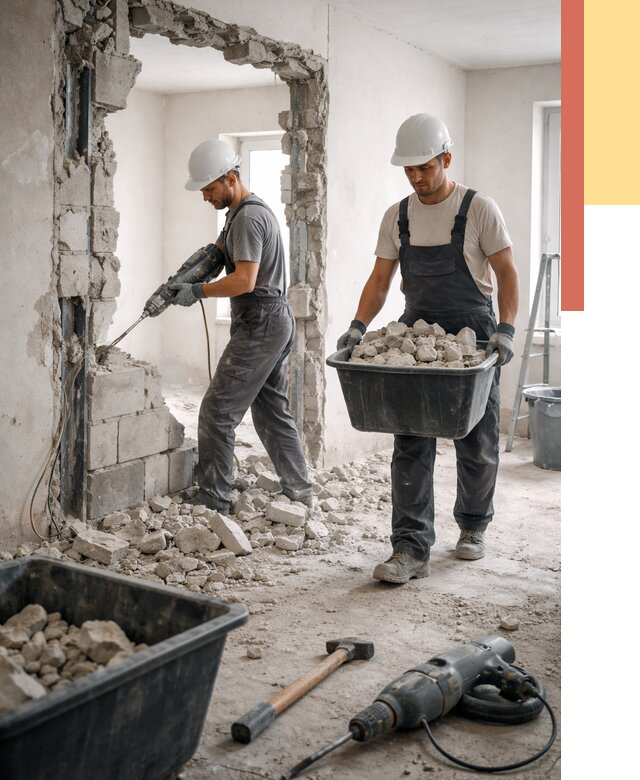 Демонтаж блоковых перегородок в асбесте от 3790 руб. — быстро и недорого | ОТДЕЛОЧНИК-Сбс