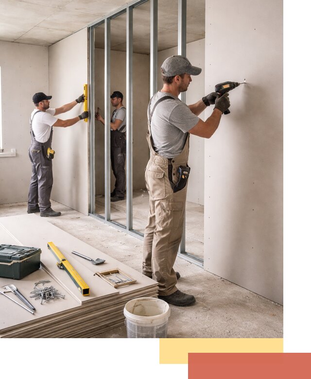 Однослойная перегородка из гипсокартона в асбесте под ключ, монтаж и отделка