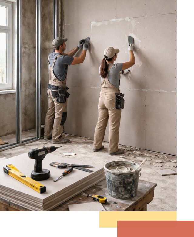 Монтаж двухслойной перегородки из гипсокартона в асбесте