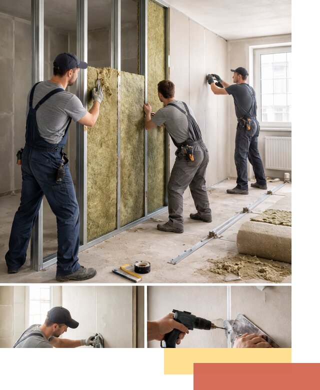 Перегородка из гипсокартона с шумоизоляцией в асбесте — монтаж под ключ