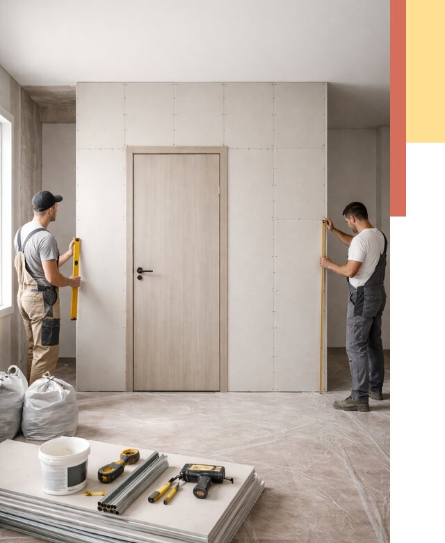 Перегородка из гипсокартона с дверью в асбесте от 4548 руб. под ключ | ОТДЕЛОЧНИК-Сбс