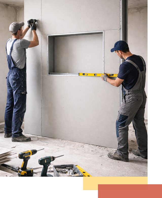 Перегородка из гипсокартона с нишей под декор в асбесте