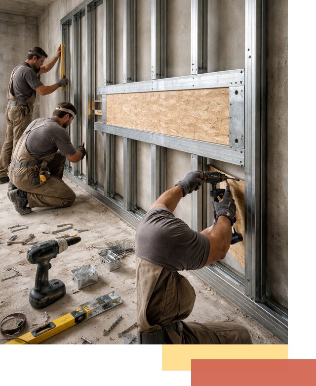 Усиленная перегородка для крепления тяжёлых конструкций в асбесте