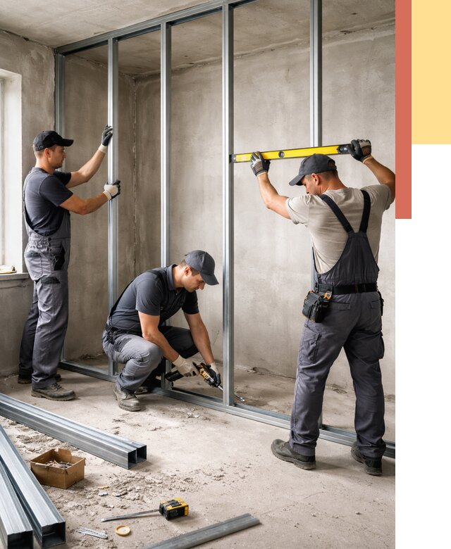 Монтаж каркаса перегородки из профиля в асбесте от 758 руб. | ОТДЕЛОЧНИК-Сбс