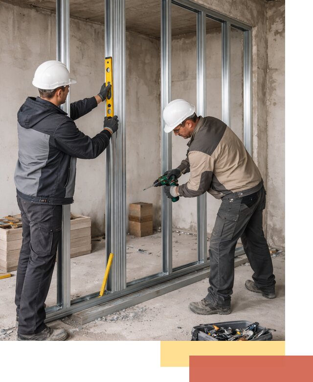 Монтаж каркаса перегородки из профиля в асбесте