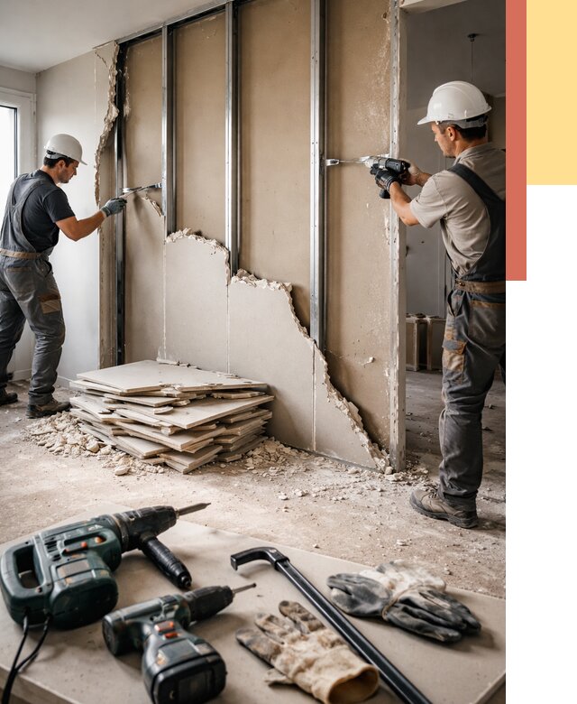 Демонтаж перегородки из гипсокартона в асбесте от 1213 руб. быстро и недорого | ОТДЕЛОЧНИК-Сбс