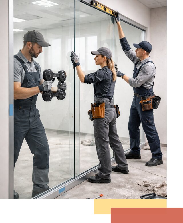 Профессиональный монтаж стеклянных перегородок в асбесте