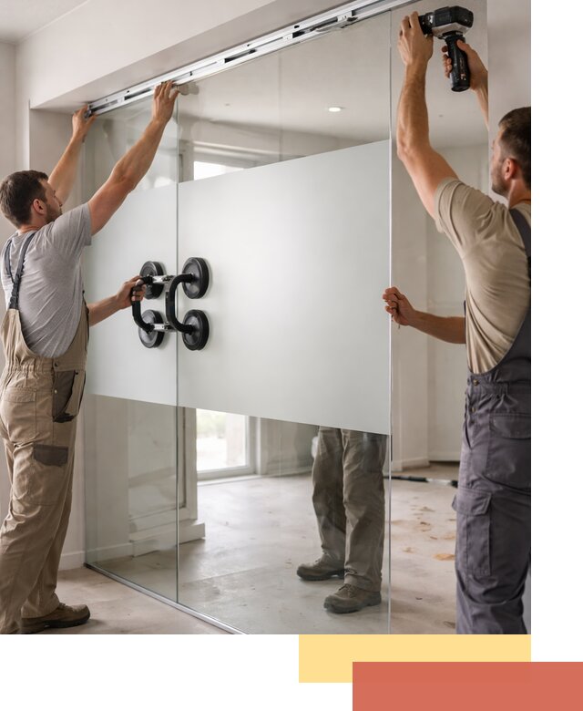 Матовые стеклянные перегородки под ключ в асбесте