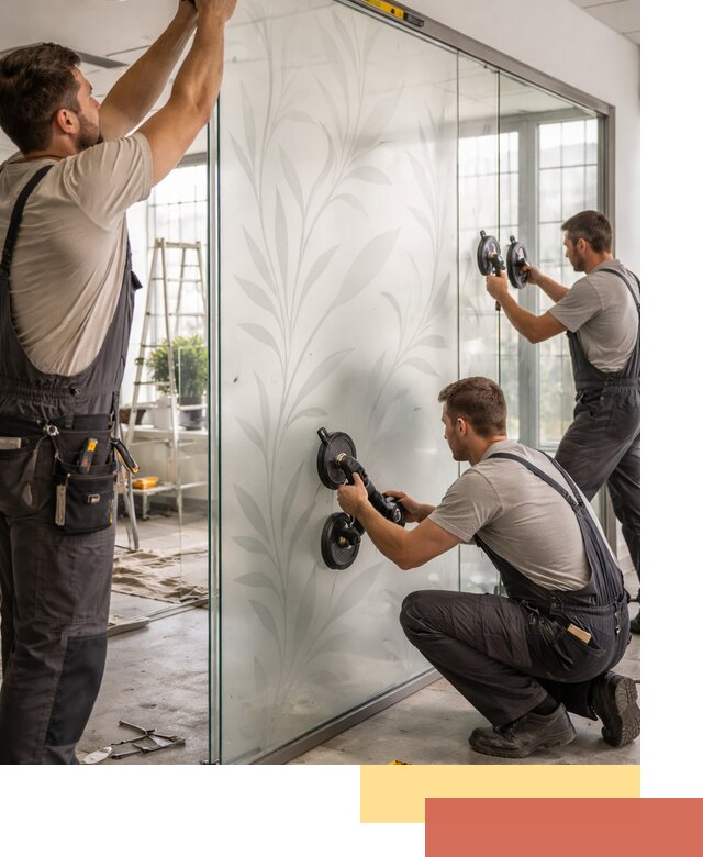 Стеклянные перегородки с рисунком на заказ в асбесте