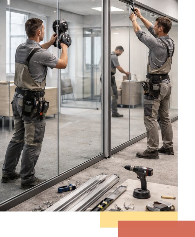 Стеклянные офисные перегородки под ключ в асбесте