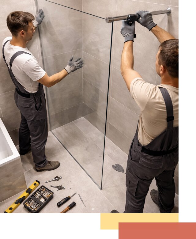 Стеклянные перегородки для душа в асбесте — изготовление и монтаж