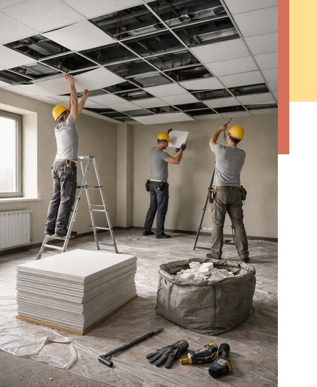 Демонтаж потолка Армстронг в асбесте от 4548 руб. быстро и недорого | ОТДЕЛОЧНИК-Сбс