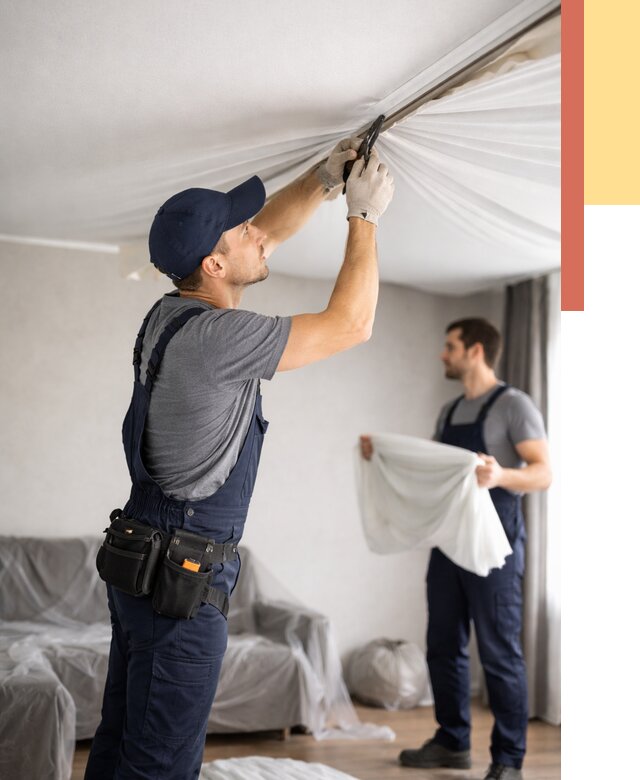 Демонтаж натяжного потолка в асбесте от 4548 руб. — снятие и разбор под ключ | ОТДЕЛОЧНИК-Сбс