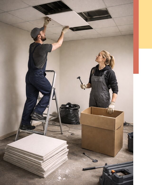 Демонтаж потолочной плитки в асбесте от 4548 руб. быстро и недорого | ОТДЕЛОЧНИК-Сбс