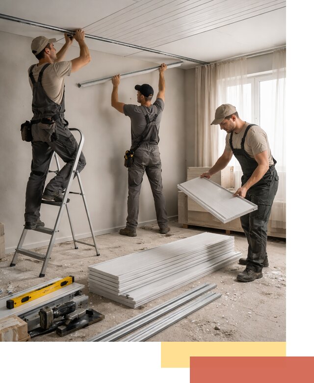 Монтаж потолка из ПВХ панелей в асбесте оперативно и качественно