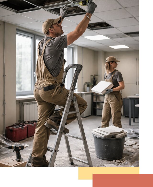 Ремонт потолка Армстронг и замена плит в асбесте