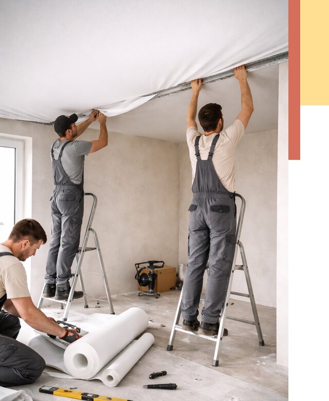 Монтаж тканевого натяжного потолка в асбесте от 3537 руб. под ключ | ОТДЕЛОЧНИК-Сбс