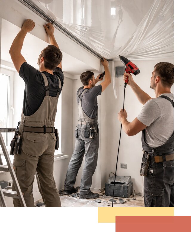 Монтаж глянцевого натяжного потолка в асбесте быстро и качественно