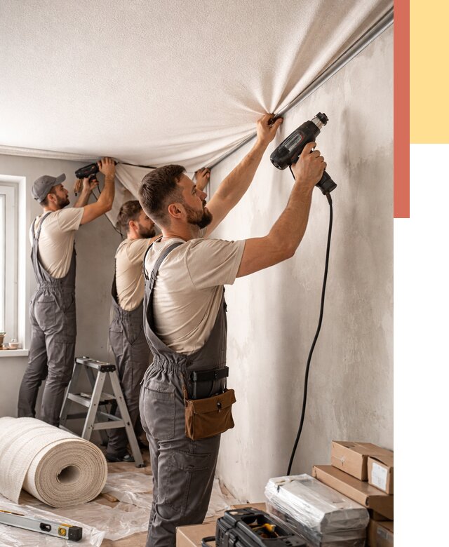 Монтаж фактурного натяжного потолка в асбесте от 758 руб. — ОТДЕЛОЧНИК-Сбс