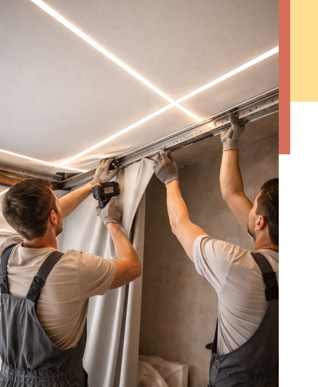 Монтаж натяжного потолка со световыми линиями в асбесте от 1213 руб. | ОТДЕЛОЧНИК-Сбс