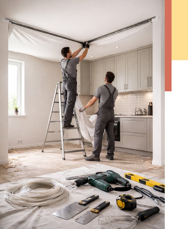 Установка натяжного потолка на кухне в асбесте от 2426 руб. | ОТДЕЛОЧНИК-Сбс