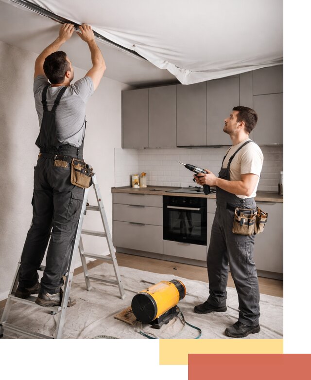 Монтаж натяжного потолка на кухне в асбесте