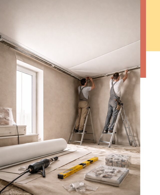 Монтаж натяжного потолка в спальне в асбесте от 3841 руб. под ключ | ОТДЕЛОЧНИК-Сбс