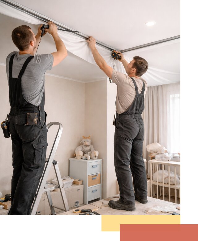 Монтаж натяжного потолка в детской комнате в асбесте