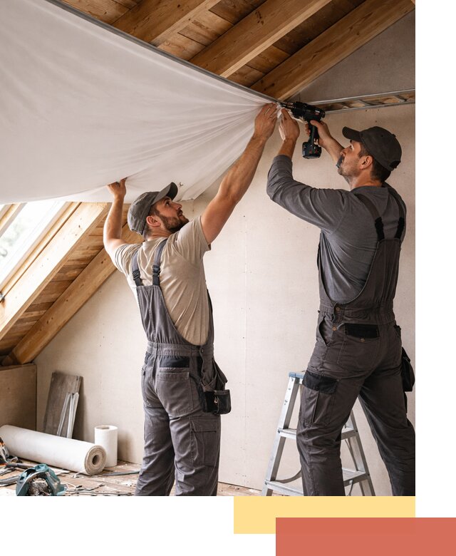 Монтаж натяжного потолка в мансарде в асбесте