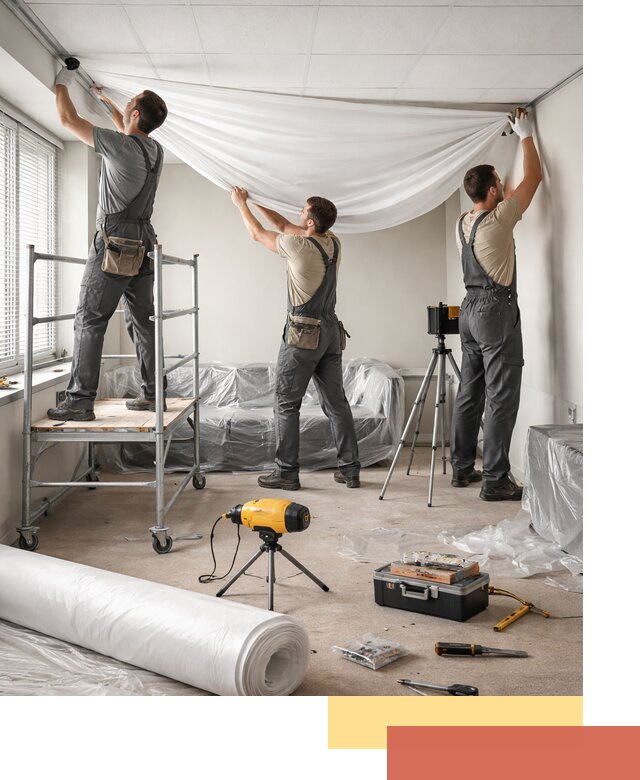 Монтаж натяжного потолка в офисе в асбесте