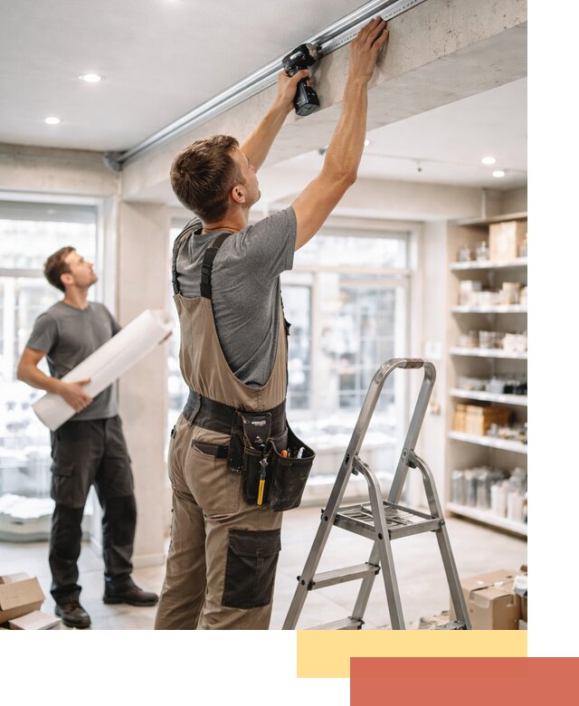 Монтаж натяжных потолков в магазине в асбесте