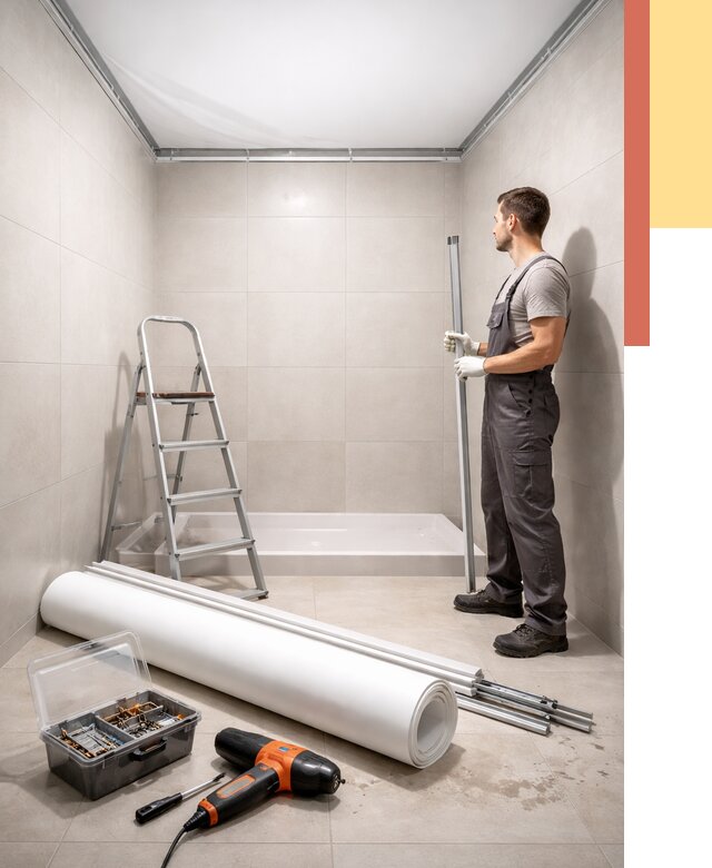 Монтаж натяжного потолка в санузле в асбесте от 1870 руб. — ОТДЕЛОЧНИК-Сбс