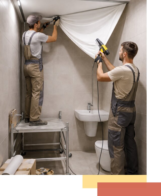 Монтаж натяжного потолка в санузле в асбесте