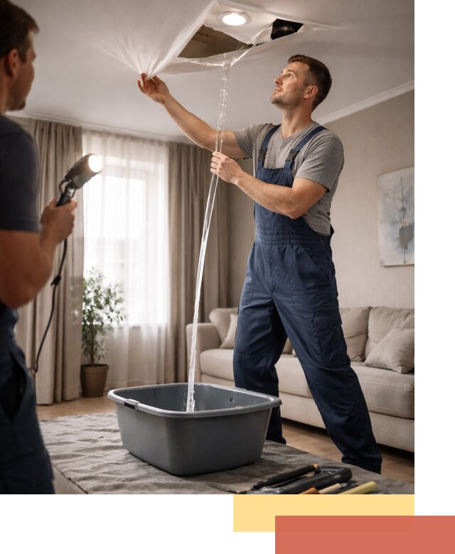 Слив воды с натяжного потолка в асбесте быстро и аккуратно