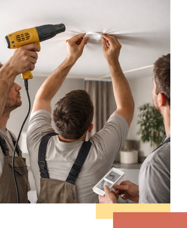 Ремонт прокола полотна натяжного потолка в асбесте