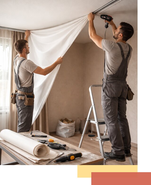 Замена полотна натяжного потолка в асбесте быстро и качественно