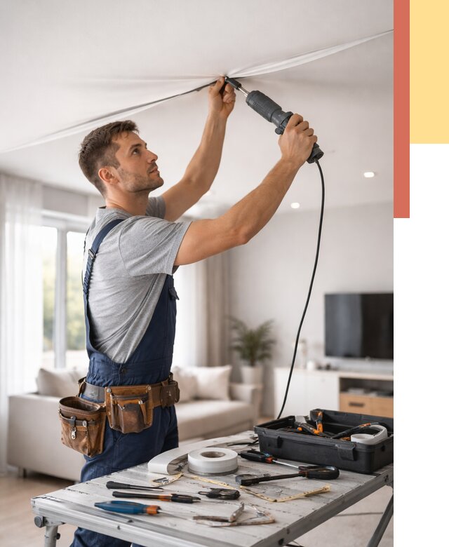 Ремонт натяжных потолков в асбесте от 9602 руб. под ключ — ОТДЕЛОЧНИК-Сбс